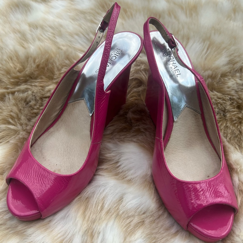 Michael Kors very gently worn hot pink wedge heels.